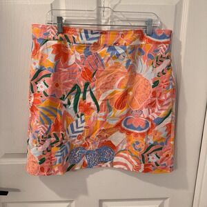 Talbots Skirt Womens Sz 14 Pink Colorful Paisley Floral Secretary Office Coastal